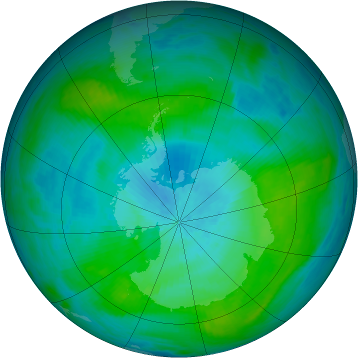 Antarctic ozone map for 19 February 1984